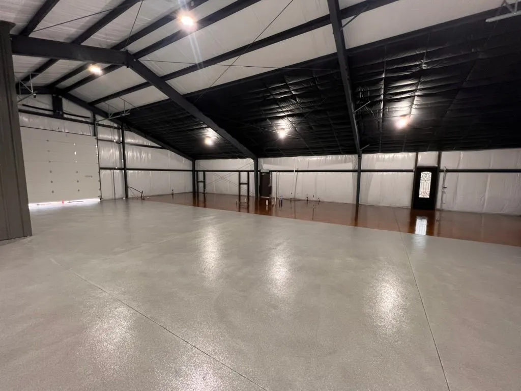 Polished concrete floor in an industrial warehouse