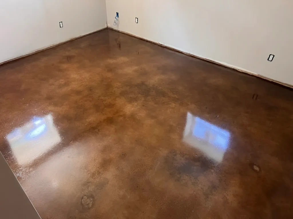 Acid-stained concrete floor with rich color variation
