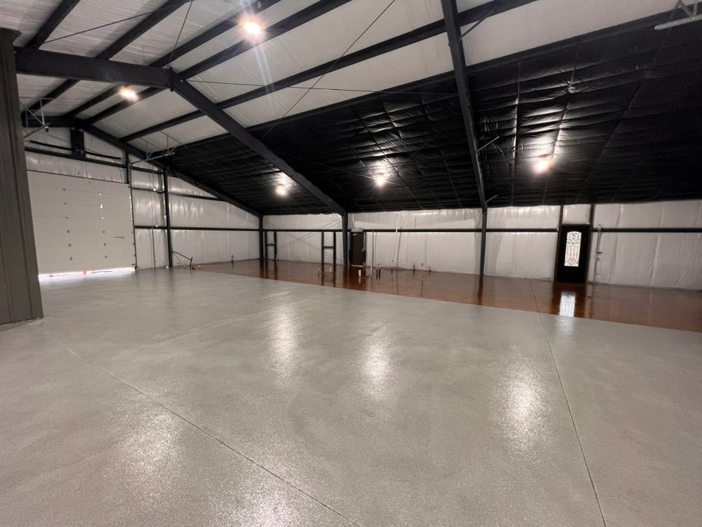 Polished concrete floor in an industrial warehouse